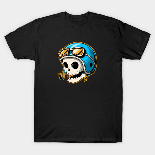 Skull in Motorcycle Helmet T-Shirt by SLAG_Creative